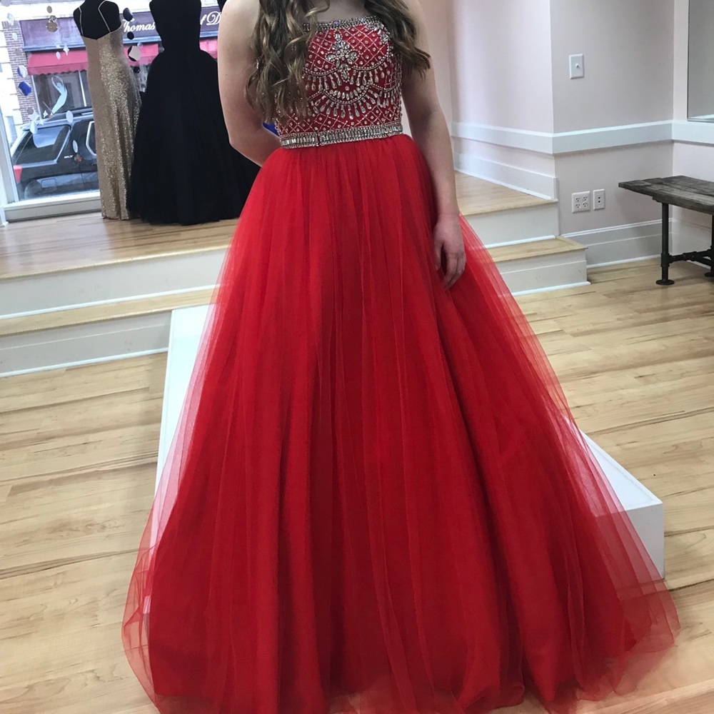 Red ball gown prom dress